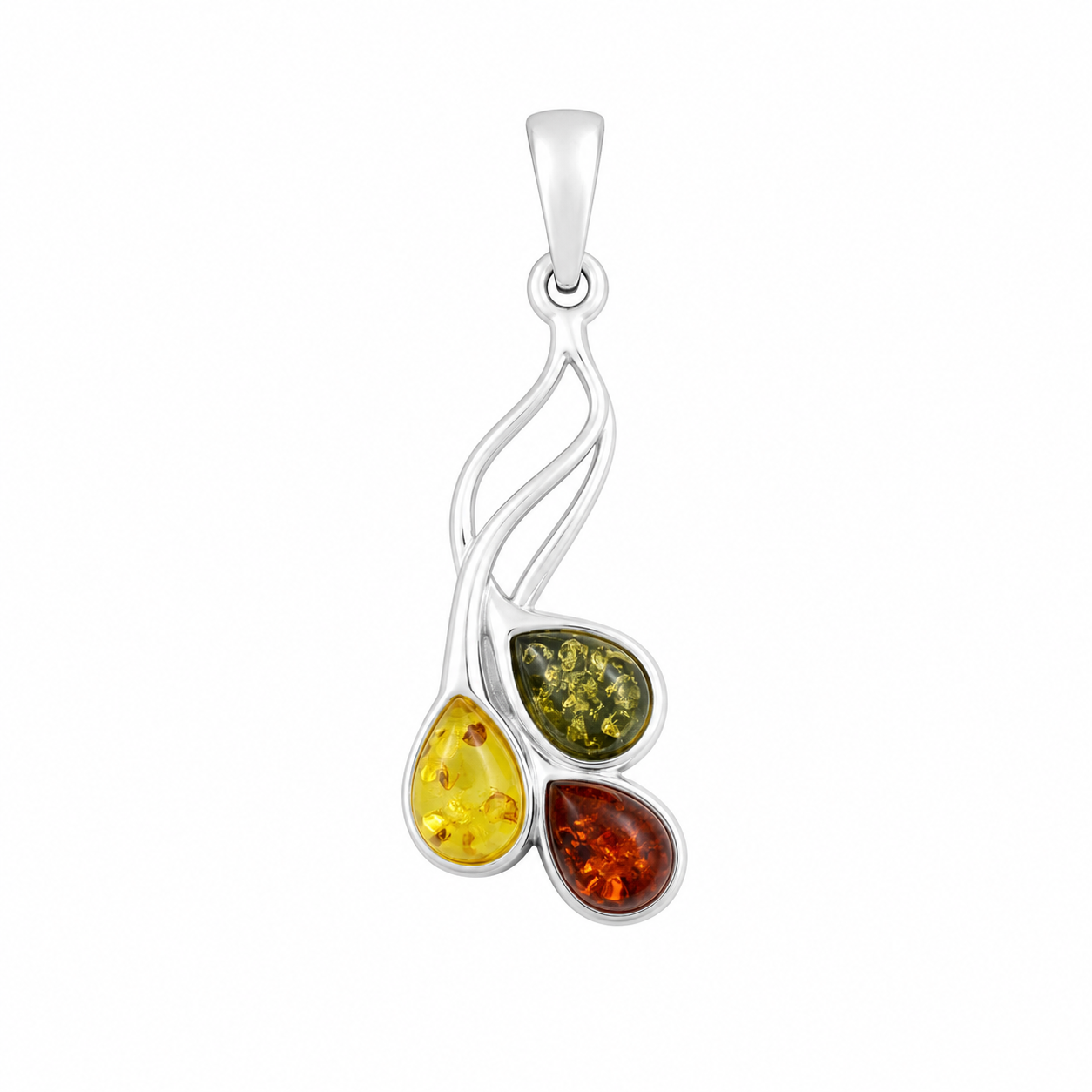 Sterling Silver Baltic Amber Tri-color Pendant
