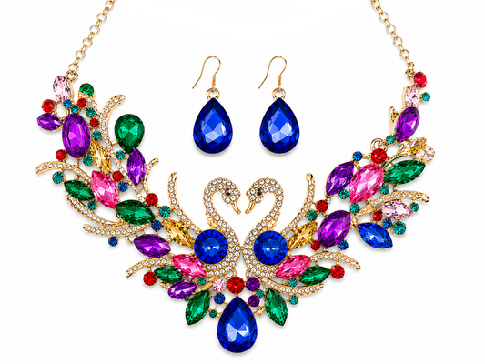 Rainbow Swan Statement Necklace & Earring Set