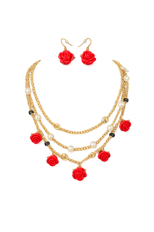 Rose Garden Charm Necklace & Earring Set