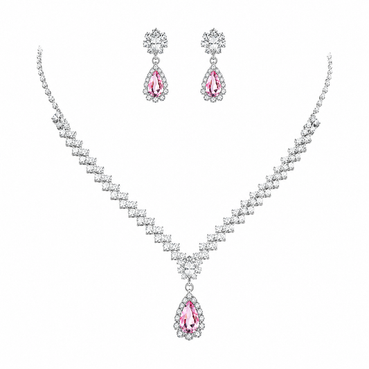 Pear Pendant Zigzag Rhinestone Necklace Set