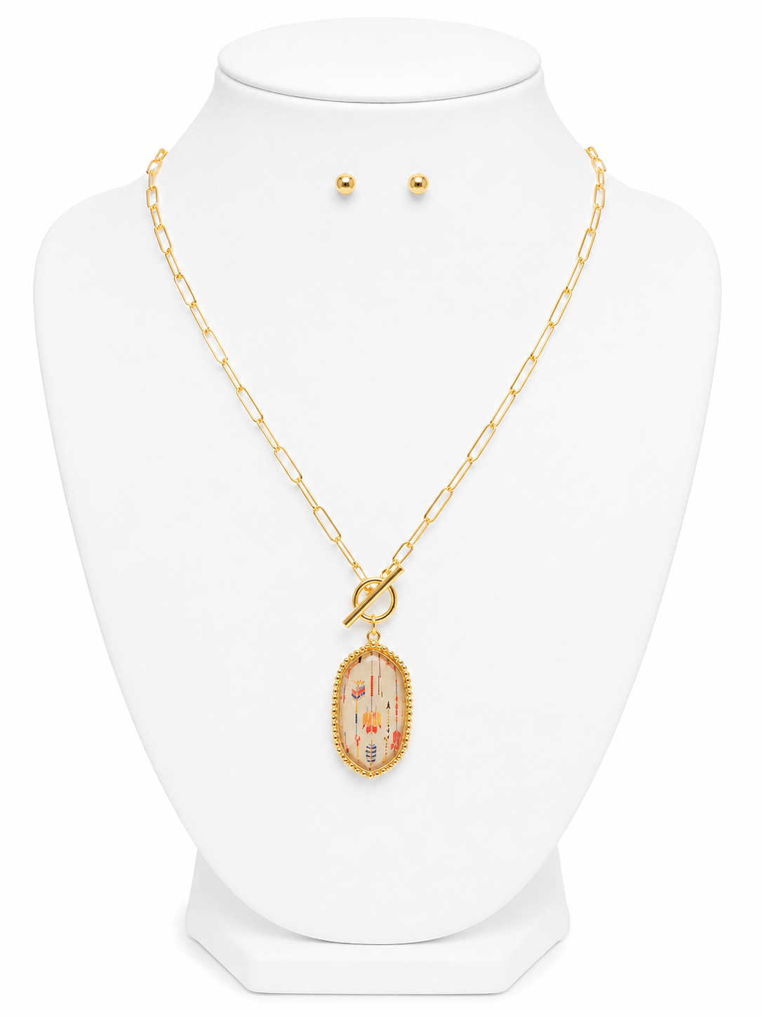 Epoxy Metal Aztec Toggle Necklace Set