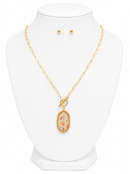 Epoxy Metal Aztec Toggle Necklace Set