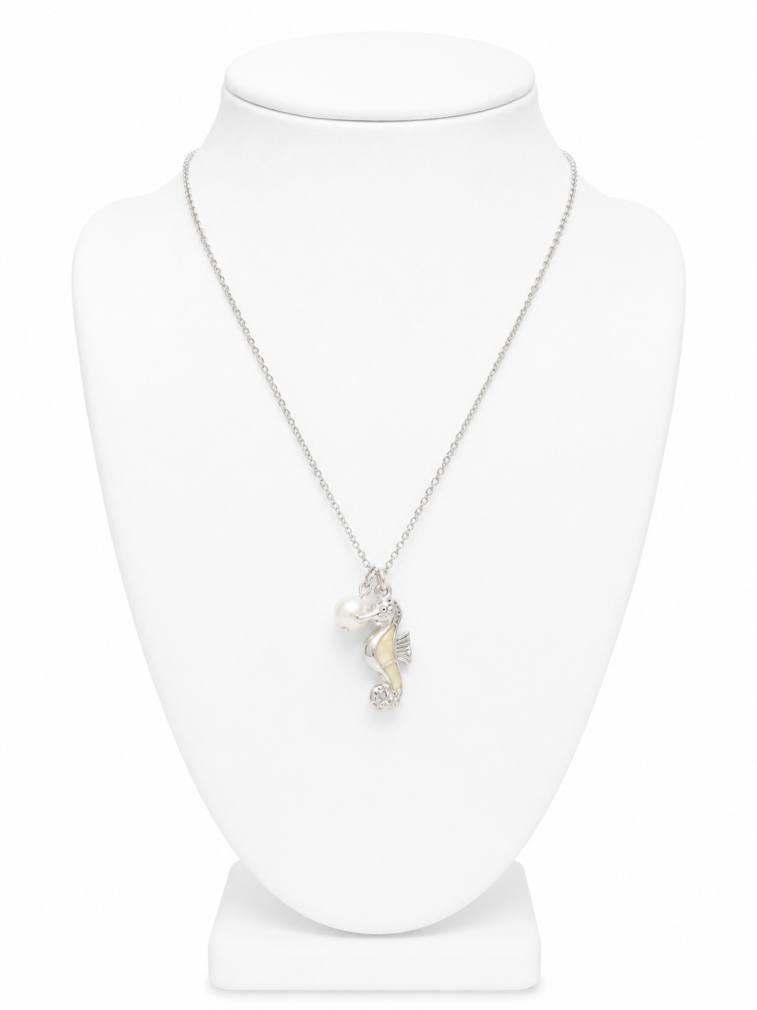 Seahorse & Pearl Charm Silver Necklace