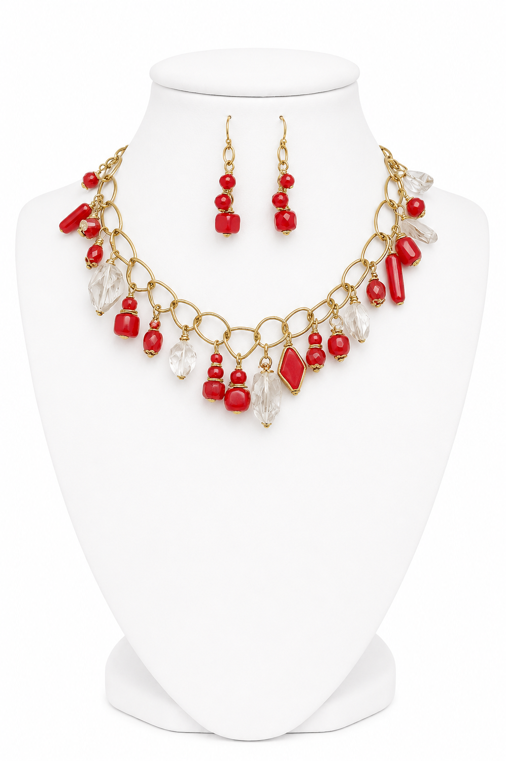 Crimson Crystal Cascade Necklace Set