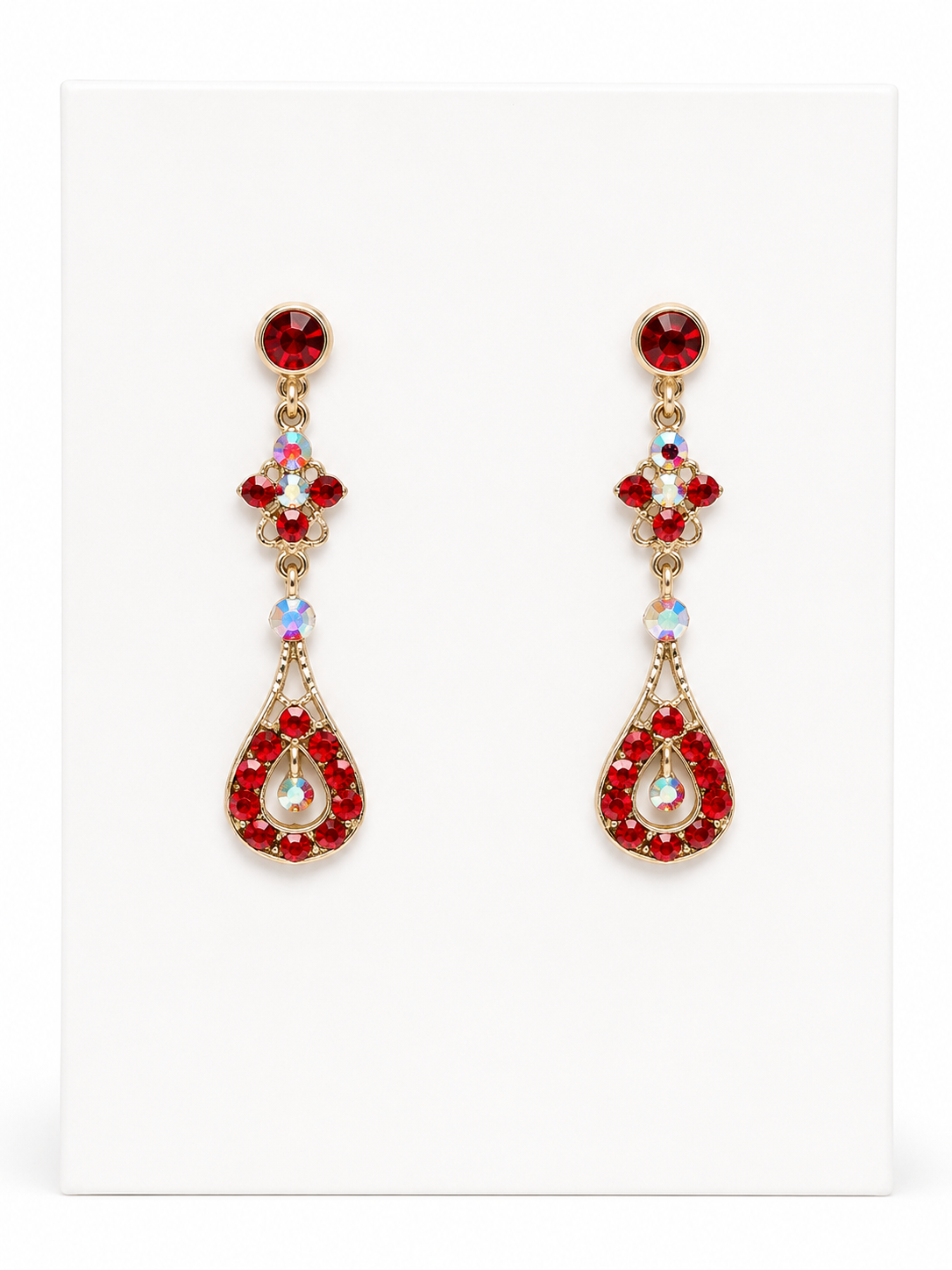 Ruby Red Crystal Teardrop Earrings