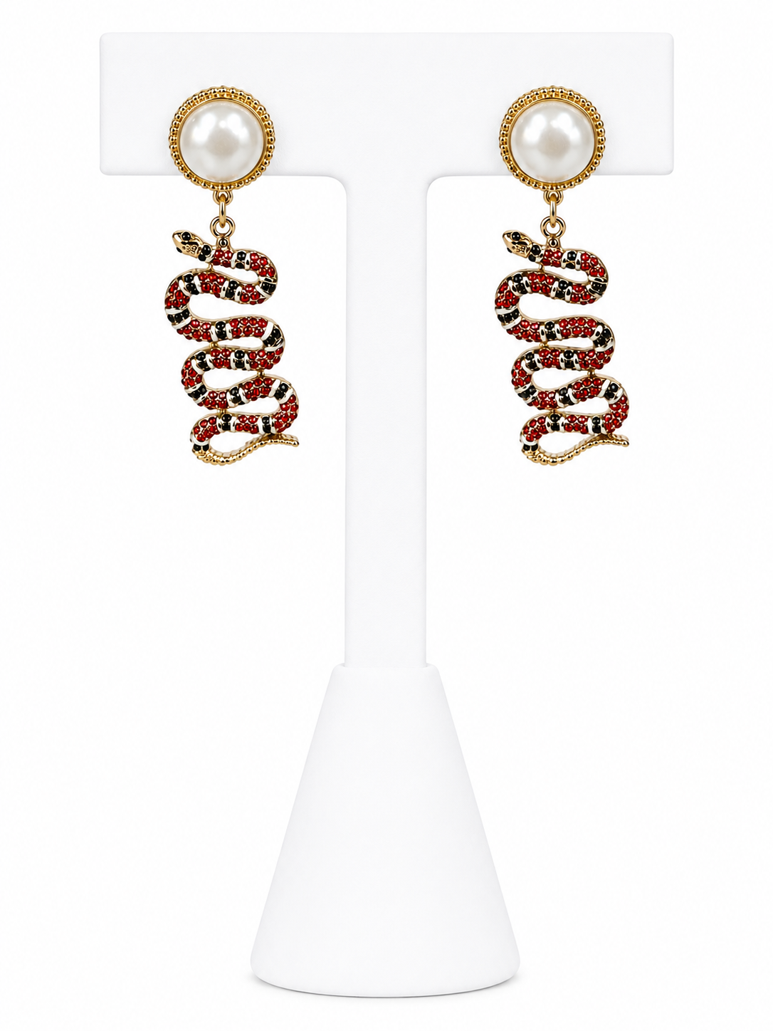 Scarlet Serpent Pearl Statement Earrings