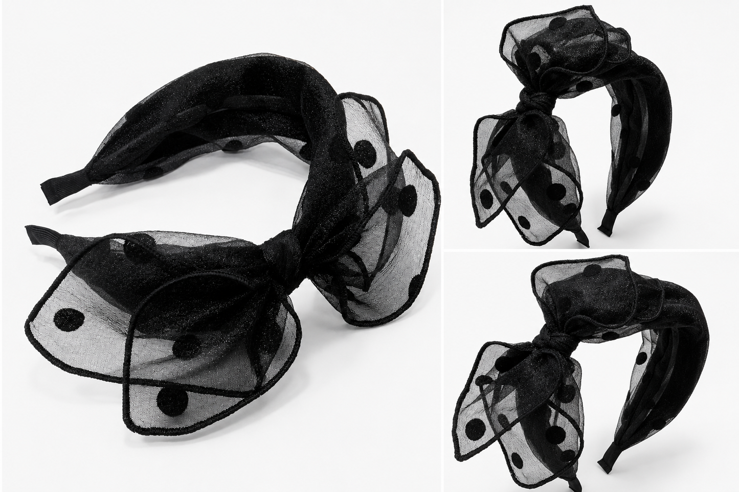 Black Big Bow Polka Dot Headband