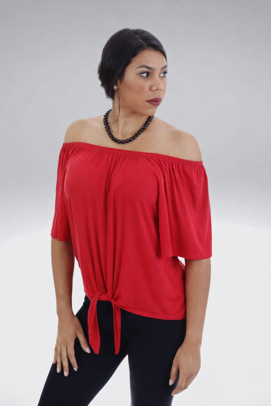 Off the Shoulder Top w/ Tie Front