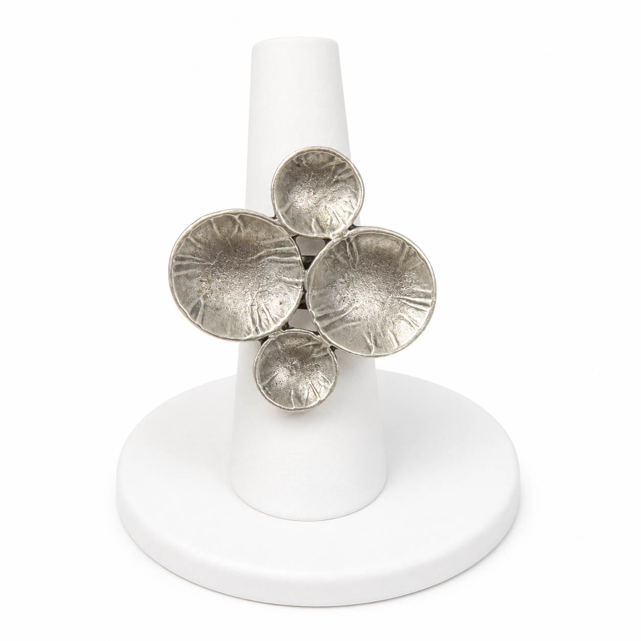 Adjustable Pewter Sculpted Disc Statement Ring