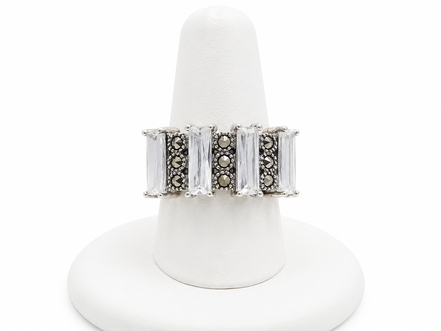 Sterling Silver Baguette & Marcasite Statement Ring