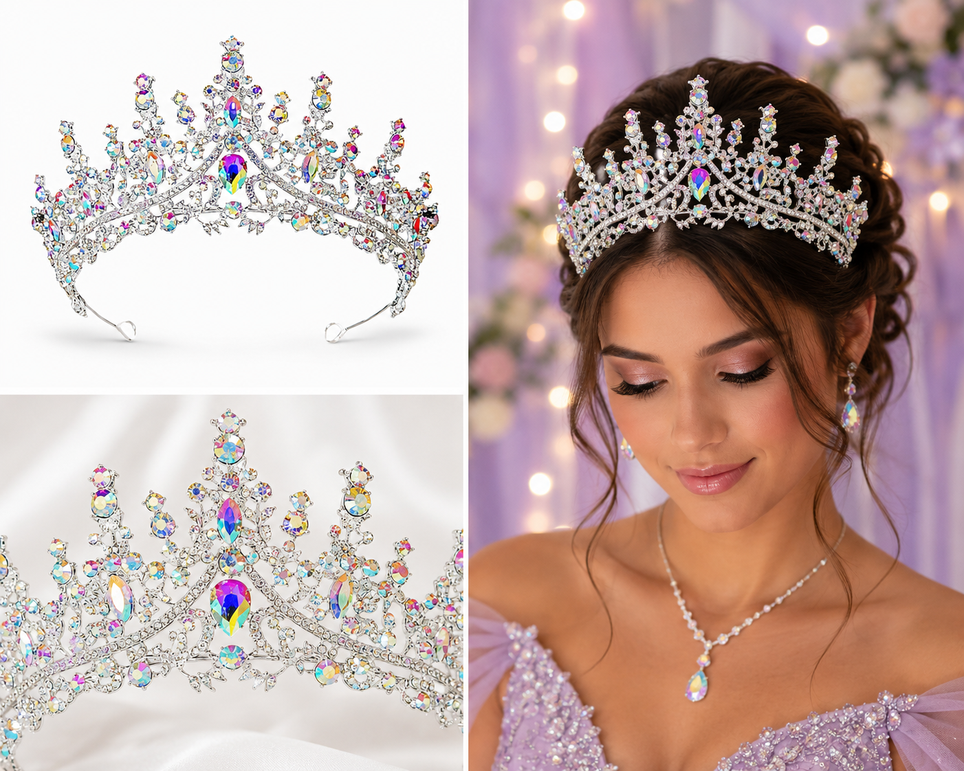 Silver Aurora Borealis Queen Tiara