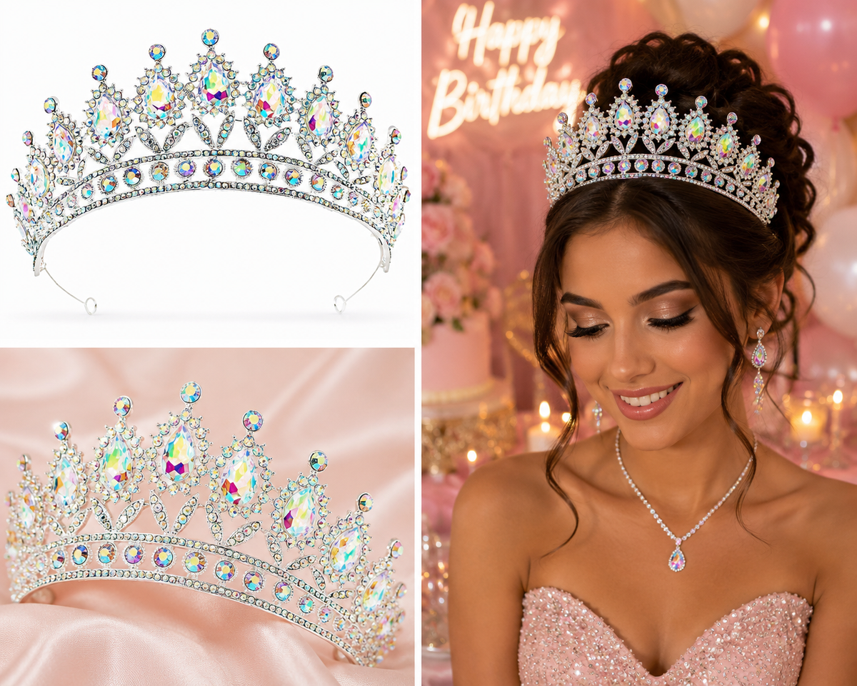 Silver Aurora Borealis Floral Crown Tiara