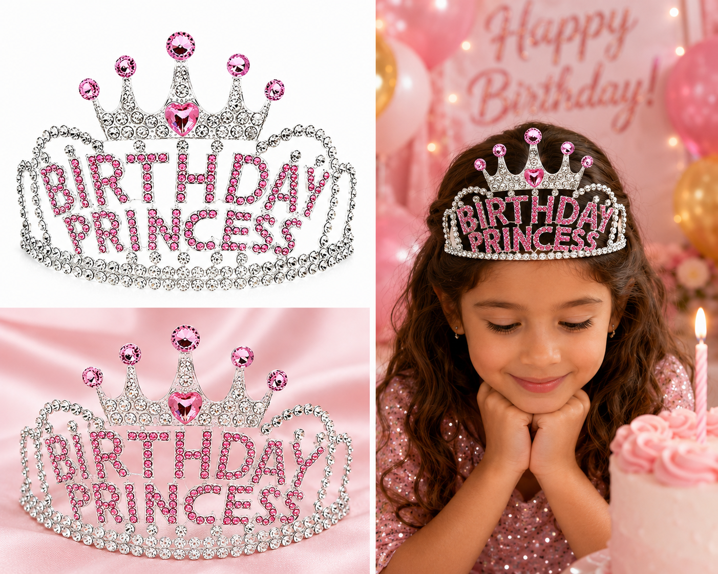 Silver & Pink Rhinestone Birthday Princess Tiara