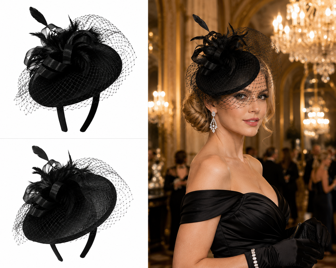 Feathered Veil Mesh Fascinator Headband