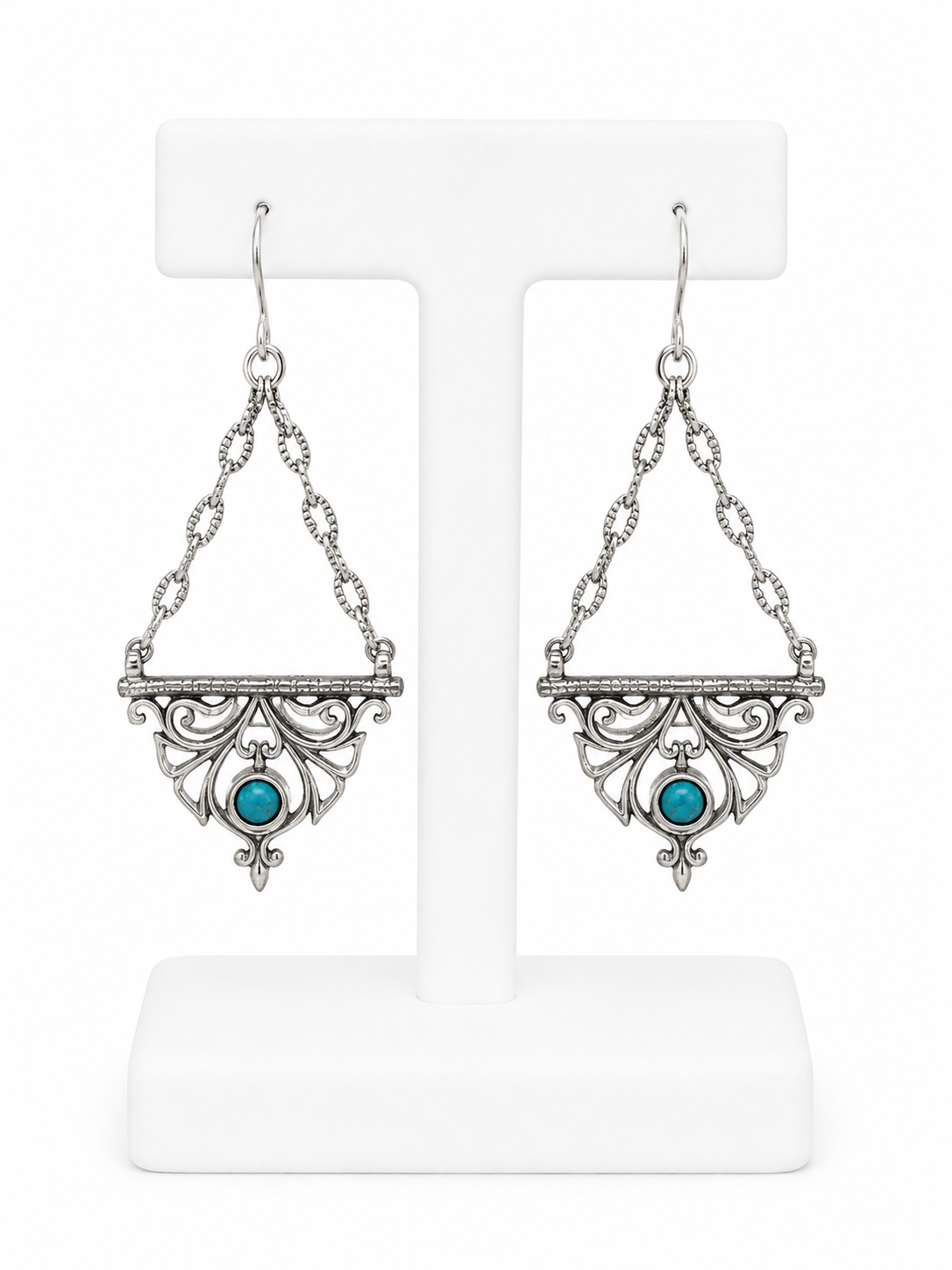 Sterling Silver Turquoise Filigree Drop Earrings