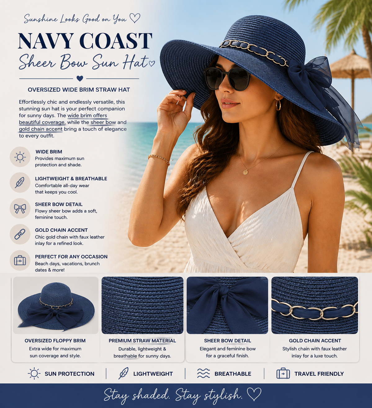 Navy Coast Sheer Bow Sun Hat
