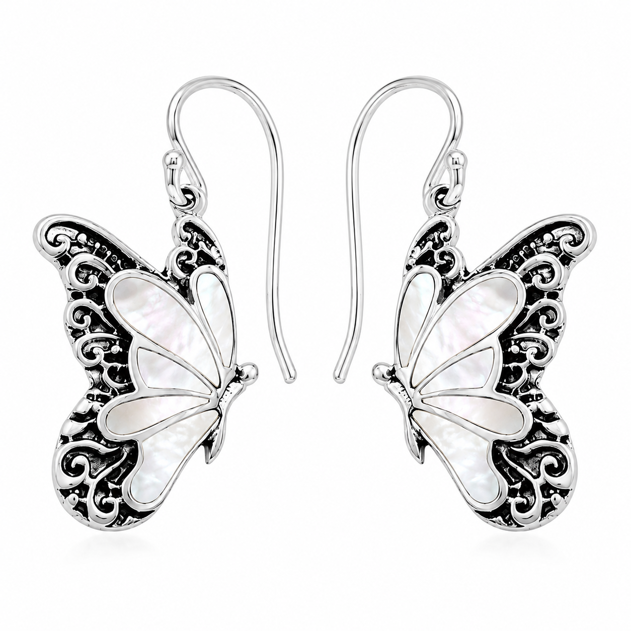 Sterling Silver Mother of Pearl Butterfly Inlay Earrings