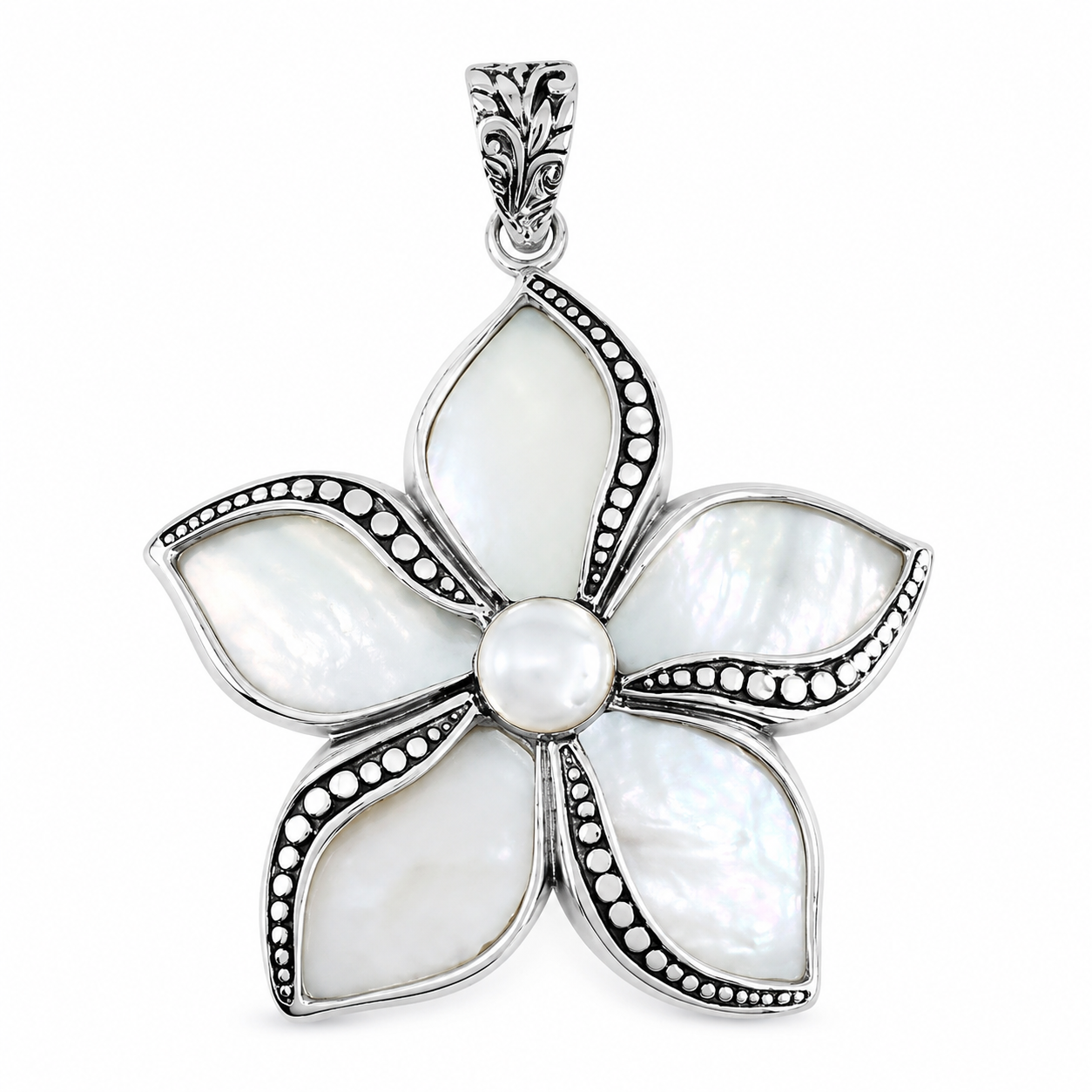 Mother of Pearl Sterling Silver Flower Pendant