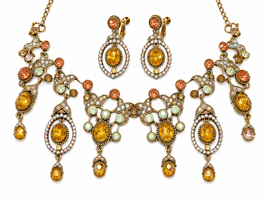 Vintage Glamour Crystal Statement Necklace & Clip Earring Set