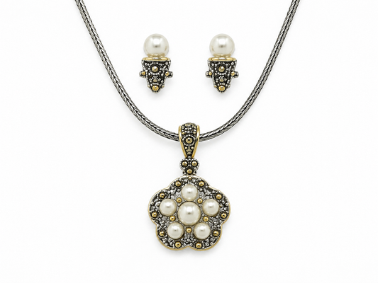 Vintage Pearl Blossom Necklace & Earring Set