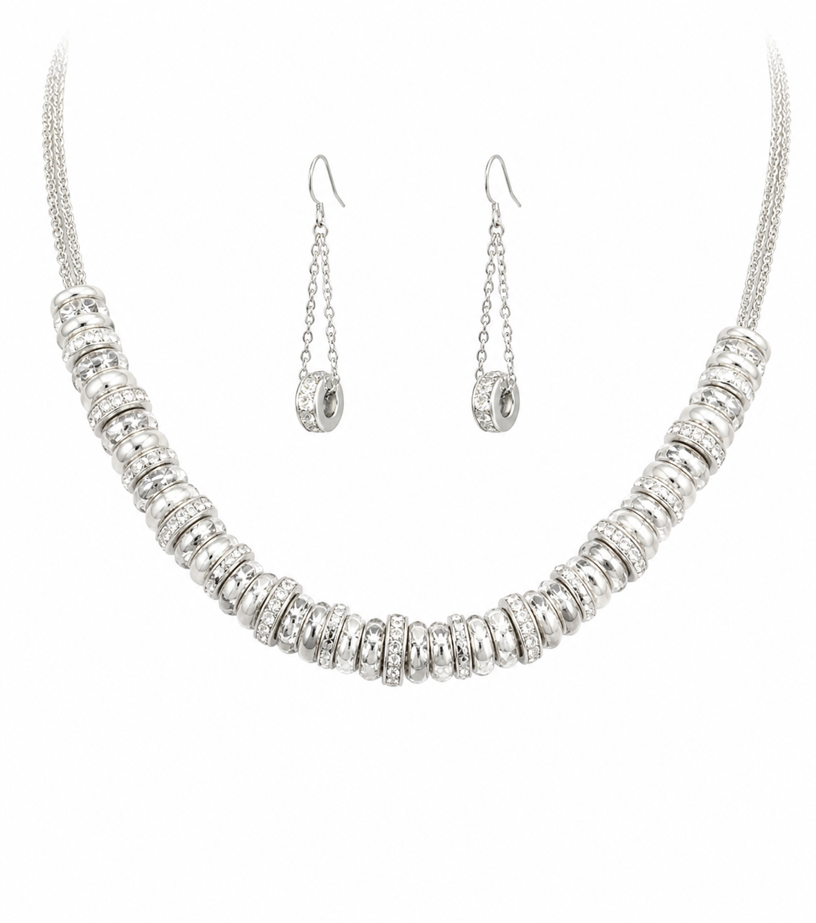 Silver Sparkle Statement Necklace & Earring Set