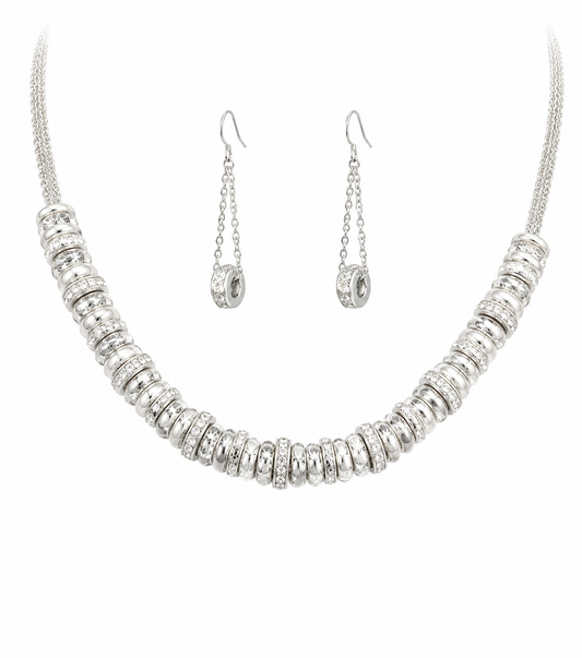 Silver Sparkle Statement Necklace & Earring Set