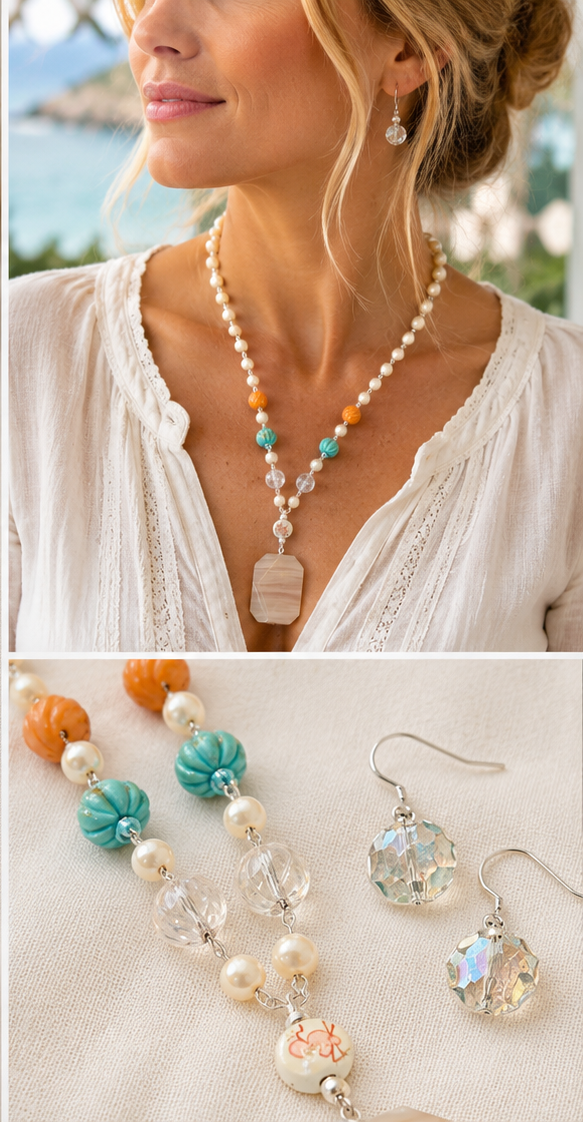 Coastal Garden Pendant Necklace & Earring Set