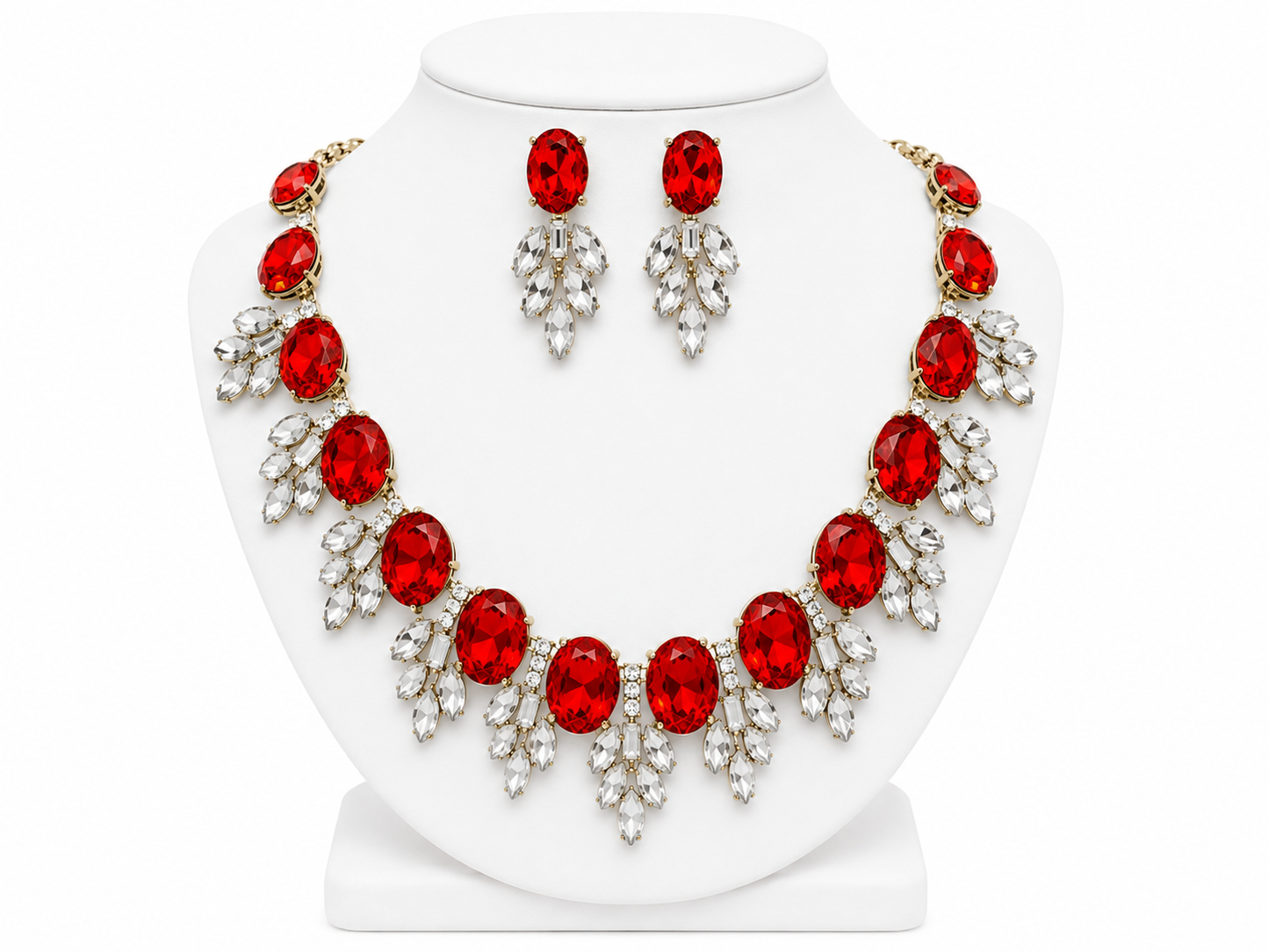 Red and Crystal Gem Necklace Set