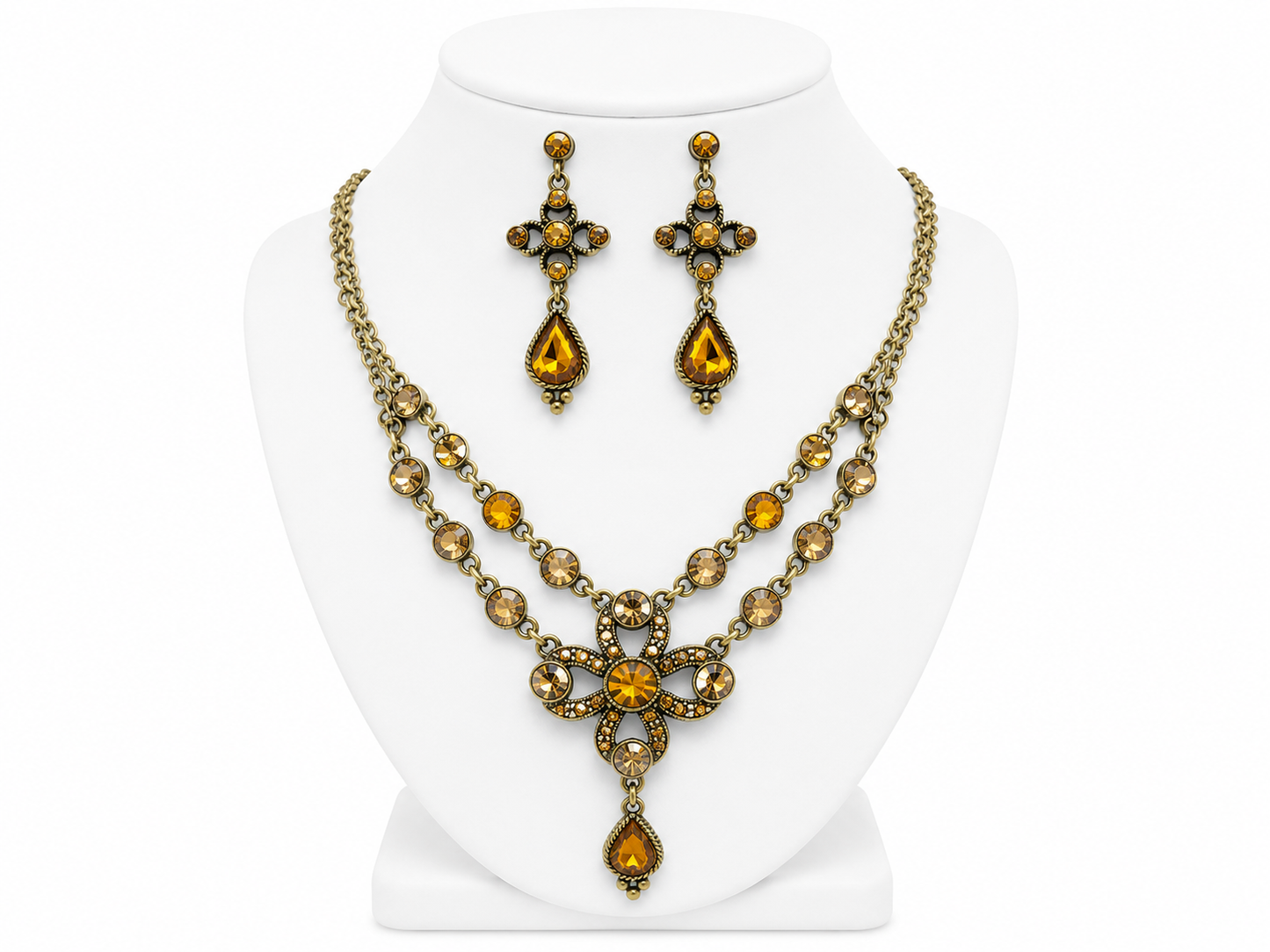 Brushed Gold Amber Necklace Set