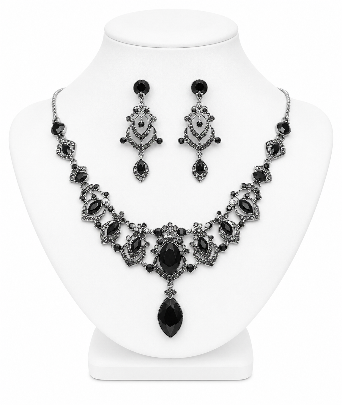Midnight Marcasite Elegance Necklace & Earring Set