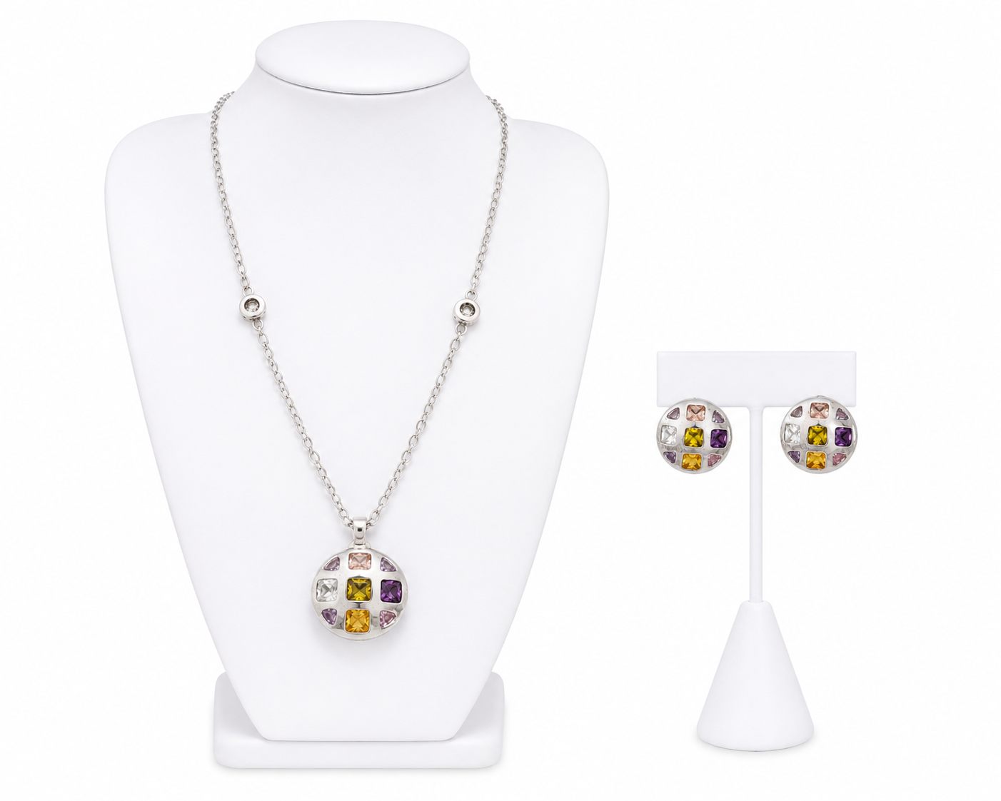 Pastel Mosaic Sterling Silver Necklace & Earring Set