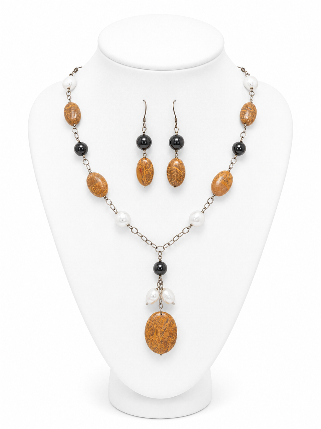 Golden Harvest Pearl Necklace & Earring Set