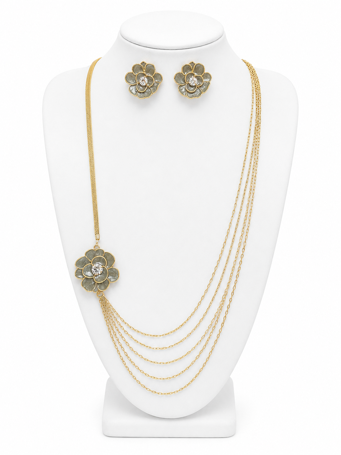 Golden Blossom Statement Necklace & Earring Set