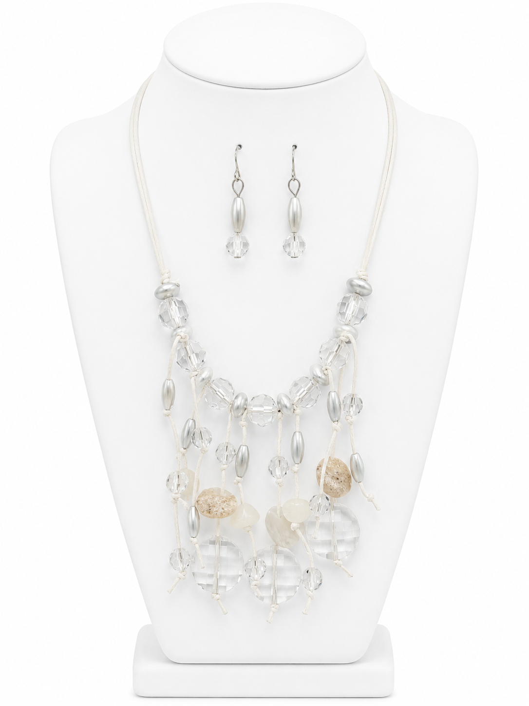 Silver & Crystal Cascade Statement Necklace Set