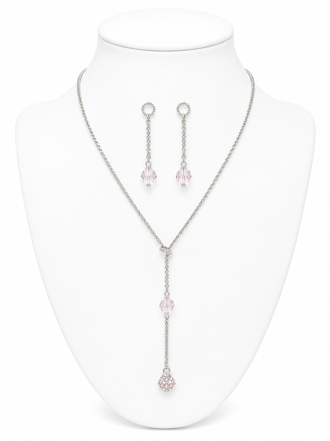 Blush Crystal Lariat Necklace Set