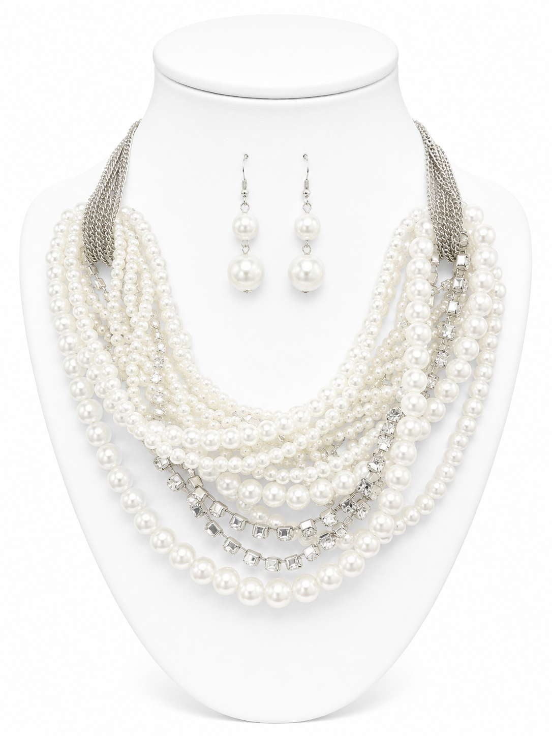 Pearl & Crystal Cascade Statement Set