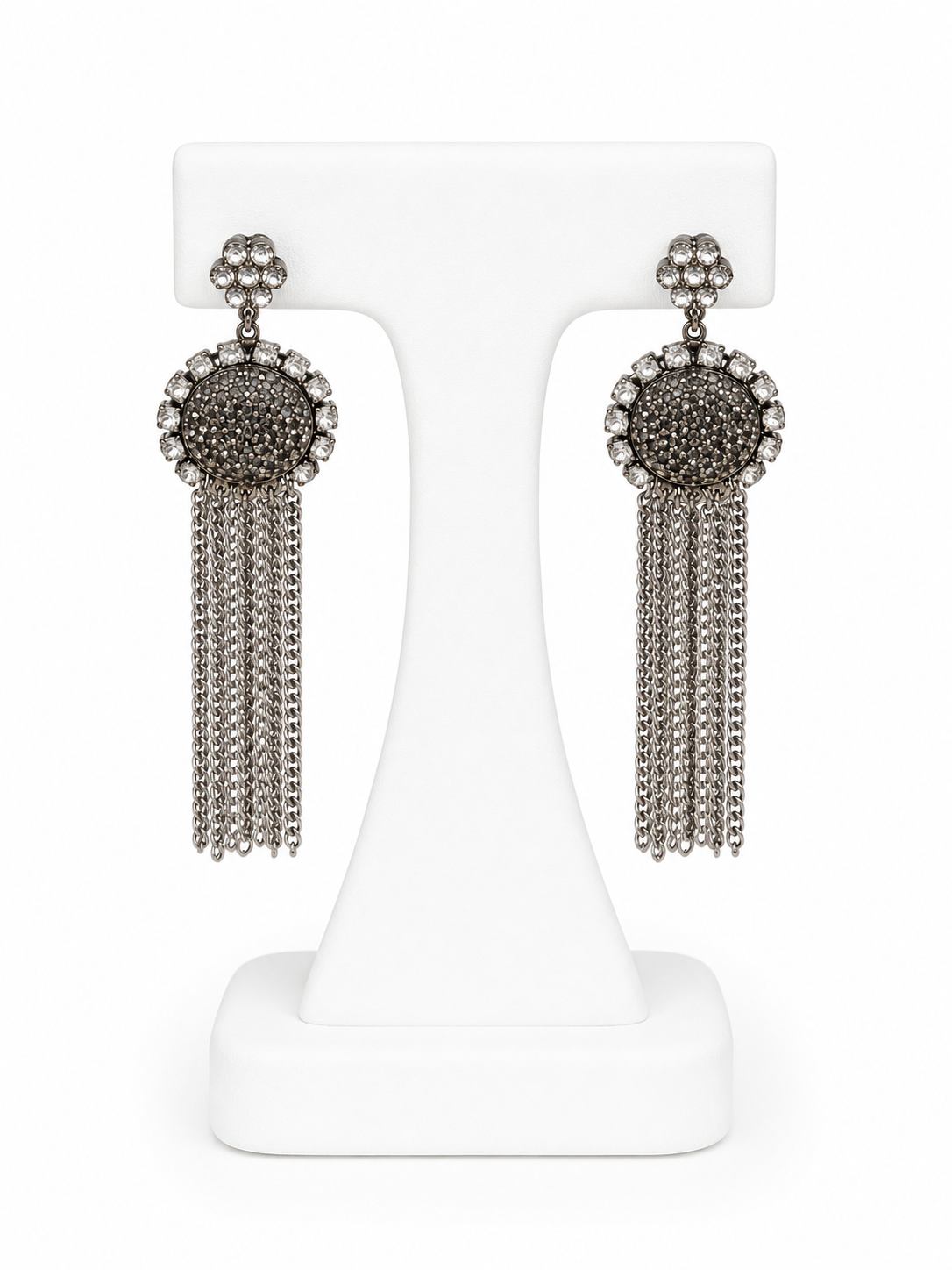 Silver Crystal Tassel Statement Alisha D. Earrings