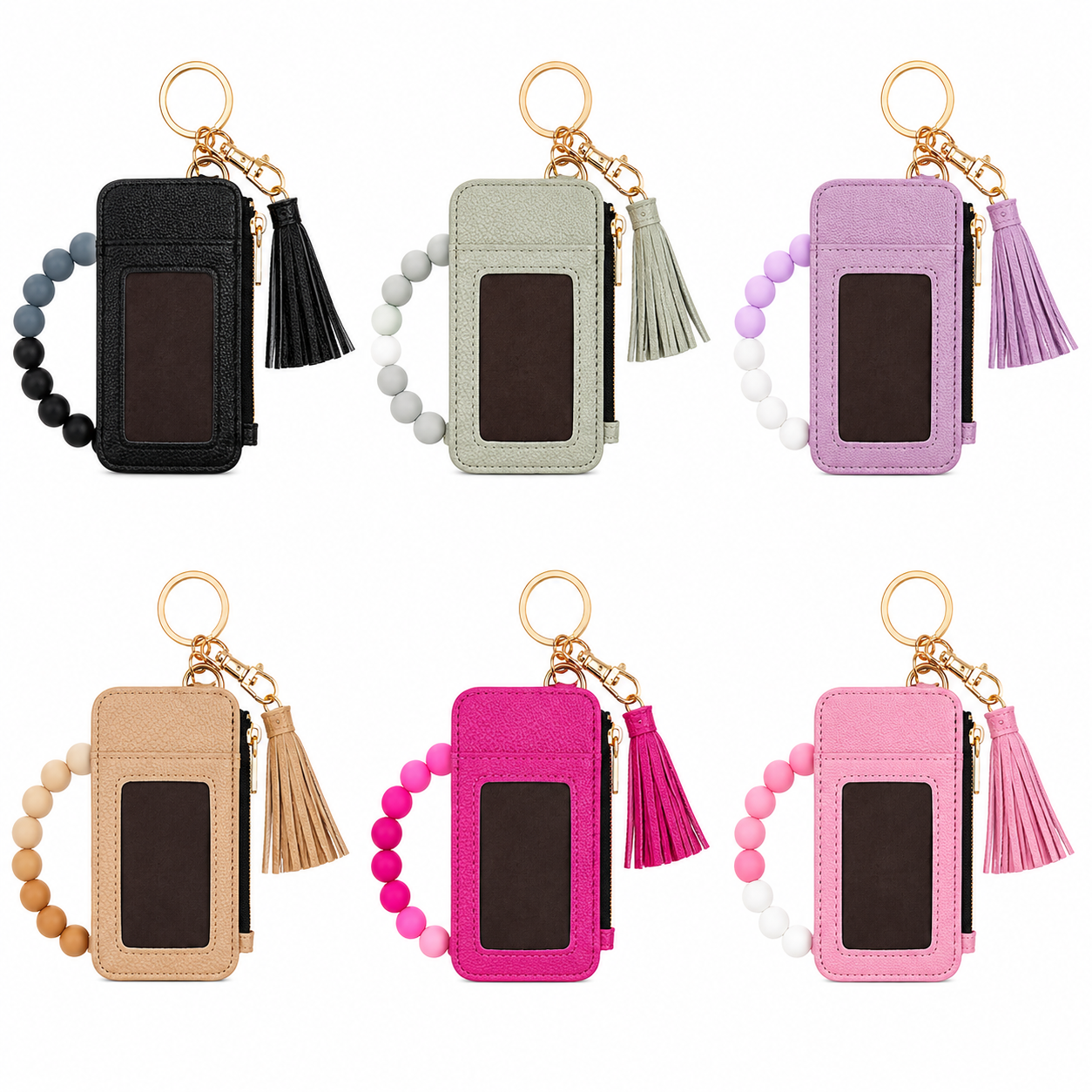 Solid Wallet Keychain Wristlet with ID Window