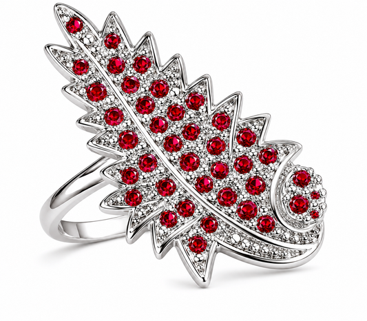 Crimson Feather Statement Ring