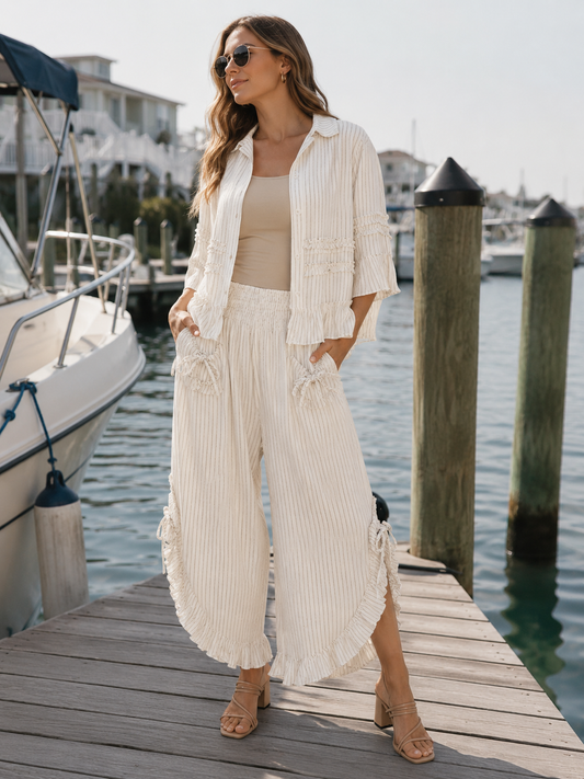 Pinstripe Elastic Waist Bloomer Pants With Pockets