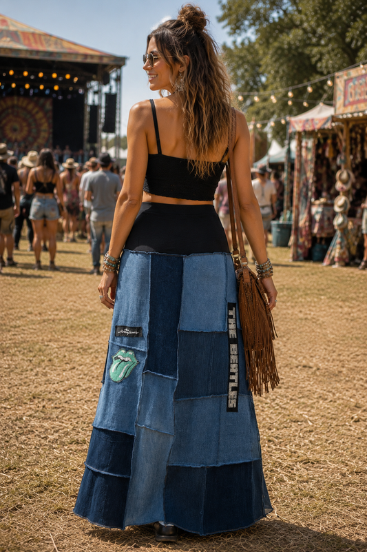 Denim Skirt with Patches