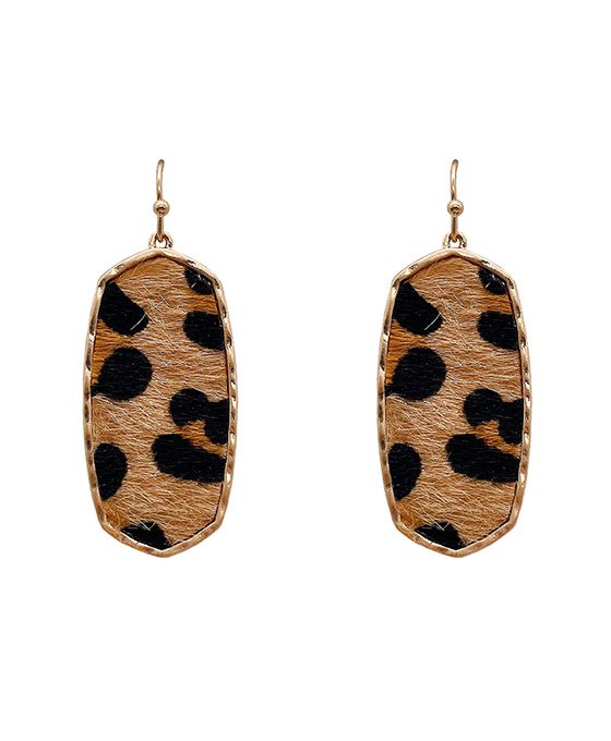 Animal Leather Hexagon Earrings