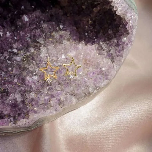 CZ Gold Star Stud Earrings