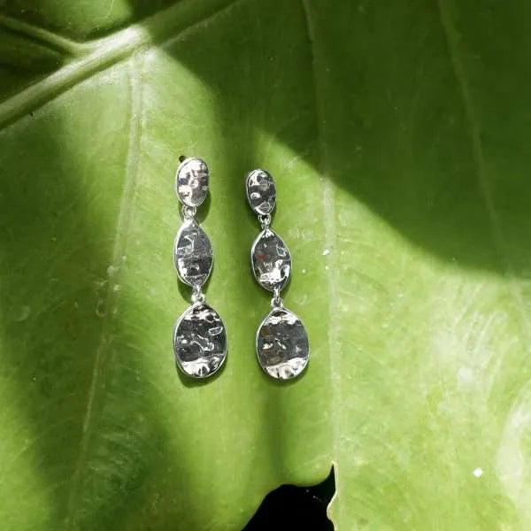 Long Hammered Dangle Drop Earrings