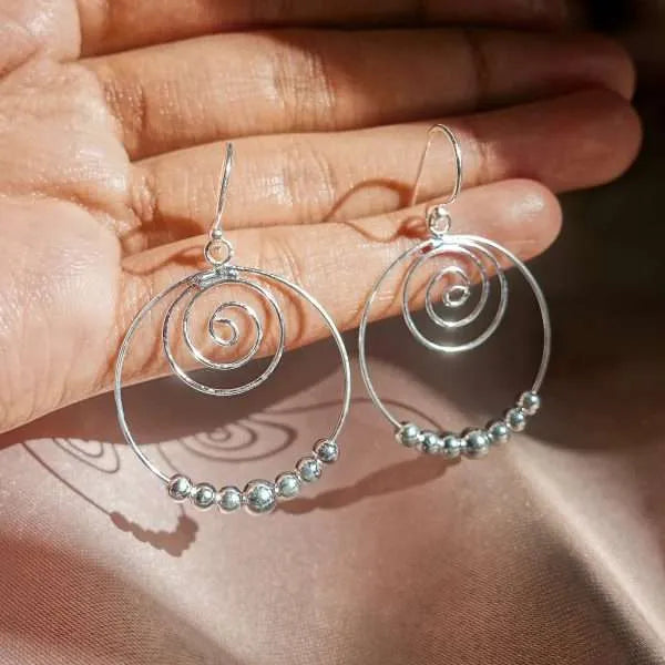 Spiral Hoops w/ Moving Bead Earrings