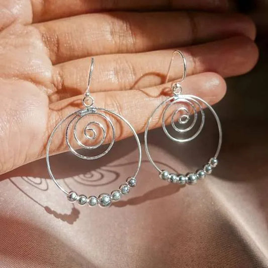 Spiral Hoops w/ Moving Bead Earrings
