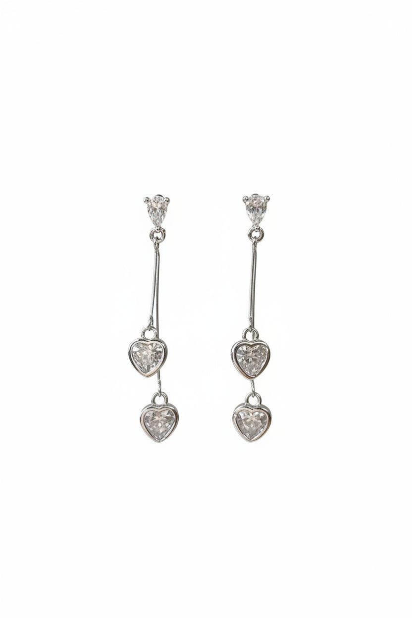 Silver Heartbeam CZ Drop Earrings