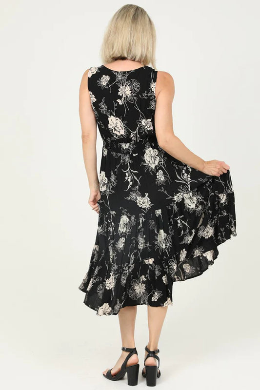 V-Neck Lace Trim Midi Dress