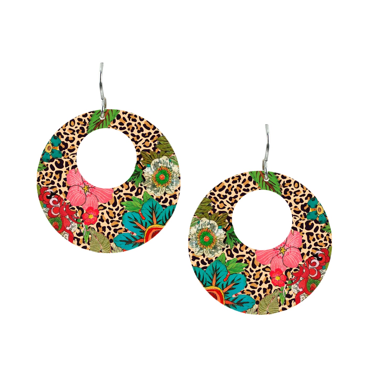 Leopard Floral Cut Out Disk Earrings