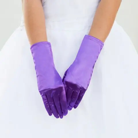 Purple Wrist Length Satin Women's Gloves